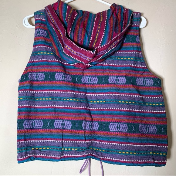 62 East cotton skater girl Aztec pattern pink purple teal crop hooded vest sz M - Picture 7 of 11